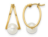 14K Yellow Gold Freshwater Cultured White Pearl Hoop Earrings